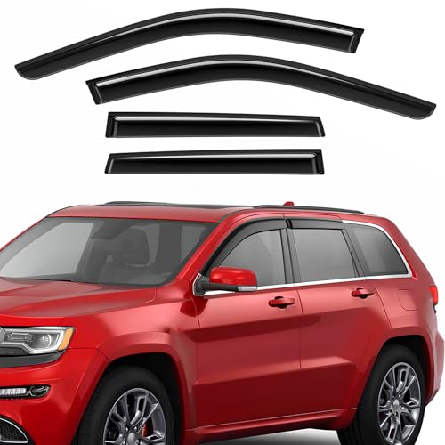 Rain Guards Fit for Jeep Grand Cherokee 2011-2022, Extra Durable Tape-on Side Window Deflectors, Wind Deflectors, Grand Cherokee Rain Guard Black 4 PCS - size: Fit for 2011-2022 Jeep Grand Cherokee Tape-on