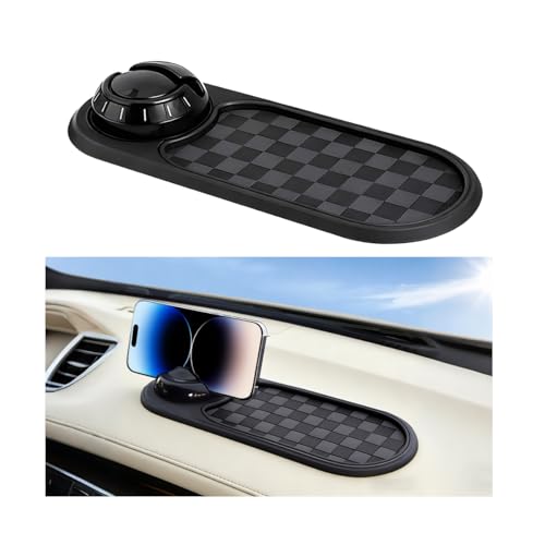 Car Dash Anti-Slip Pad, 3-in-1 Rotatable Dash Non-Slip Mat with Phone Holder & Temporary Parking Number, Multifunctional Dashboard Grip Mat for Key Gadgets, Universal Fit (Gray/Black) - color: Gray/Black