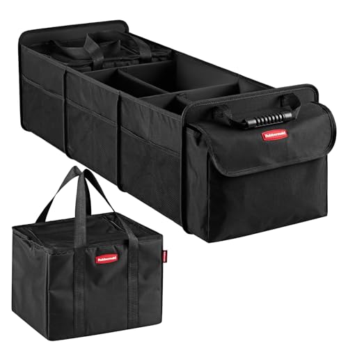 Rubbermaid Car Organizer, Collapsible Trunk Organizer with Removable Leakproof Cooler Bag without Lid, Multi-Compartment Car Storage Organization for Car Accessories, 5 Compartments Without Cover, - color: Black, size: XX-Large