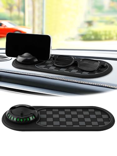 Multifunction Car Anti-Slip Mat, Car Dashboard Mobile Phone Holder, Anti Slip Mat Phone Holder and Temporary Parking Number Pad - Secure Storage for Sunglasses, Keys, Gadgets - color: Black