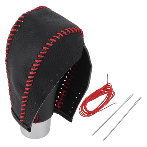 Gear Shift Knob Cover for Honda HR-V 2016-2022 Anti-Slip Stick Shifting Handle Protector Faux Leather 1 Pc Pebbled Black Red