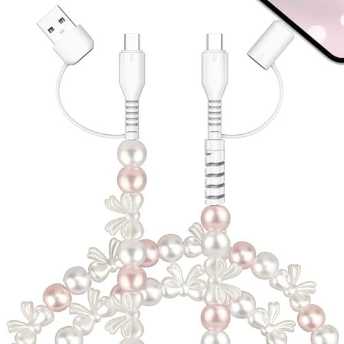 USB C Cable 3FT 4 in 1Multi Charging Cable [MFi Certified] Beaded Pink Pearl iPhone Charger Cord with Bowknot USB C to USB C Multi Fast Charger Cable for iPhone 17 Air 17e 16 Pro Max for Galaxy S26 - color: Pink Bow Beaded, size: 1M/3.3FT