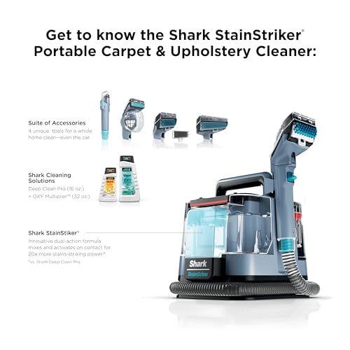 Shark StainStriker Portable Carpet Upholstery & Area Rug Cleaner, Stain & Odor Remover, Perfect for Car Interiors, Nordic Blue, PX202BRN - style: StainStriker + Chemical & Tool