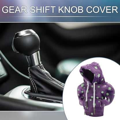 Universal Shift Knob Cover Star Glow in the Dark Pattern Gearstick Hoodie Shifter Lever Knob Hoodie for Car RV Truck SUV Fabric Purple - color: Purple