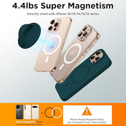 Magnetic Phone Grip Ring Holder, Liquid Silicone Magnet Cell Phone Grip Finger Loop, Compatible with Magsafe, Back of Phone for iPhone 17/16/15/14/13/12 Series, Dark Green - color: Dark Green