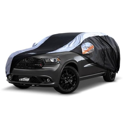 Dodge Durango Car Cover Waterproof All Weather with Silver Strip Design, Custom Fit for Dodge Durango 2005–2025, Durango Accessory with Door Zipper & Windproof Straps - size: Custom Fit Dodge Durango