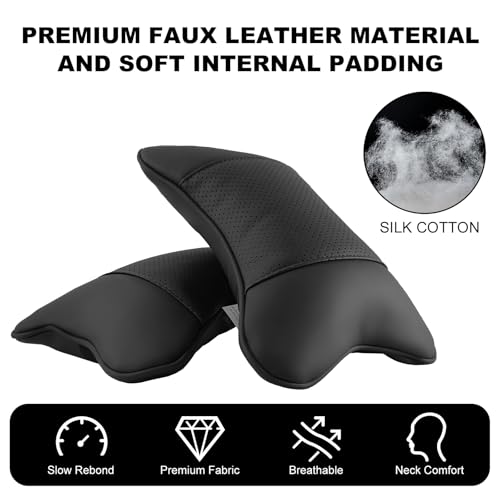 2 Pack Car Neck Pillow PU Leather Automotive Headrest Pillow for Car Support Neck Pain Relief Universal Car Pillow (Black) - color: Black