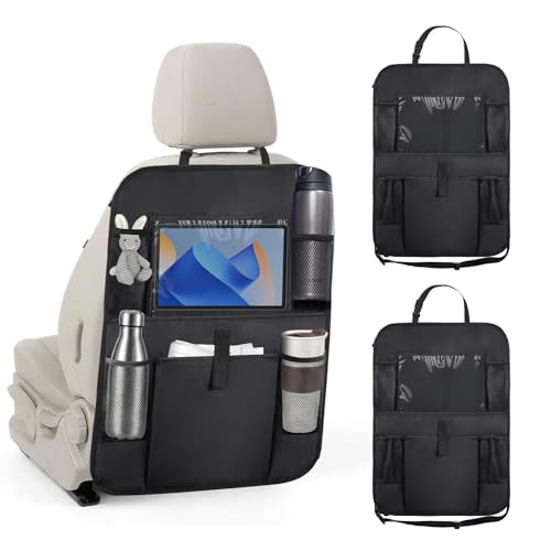 2PCS Car Backseat Organizer with 10" Tablet Holder, Waterproof Oxford Fabric Auto Back Seat Protector Kick Mat, Multi-Pocket Back Seat Organizer Storage, Travel Car Accessories (Large Pocket) - color: Large Pocket