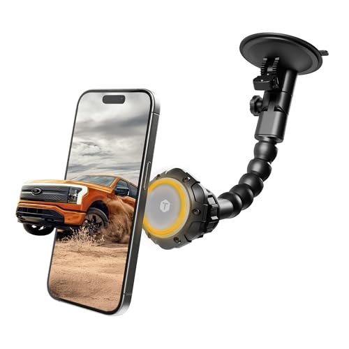 ToughTested MagTough Python Magnetic Phone Holder for Car, MagSafe-Compatible Dashboard & Windshield Mount with Flexible Arm, Suction Cup Base, 360° Rotation for iPhone & Magnetic Cases