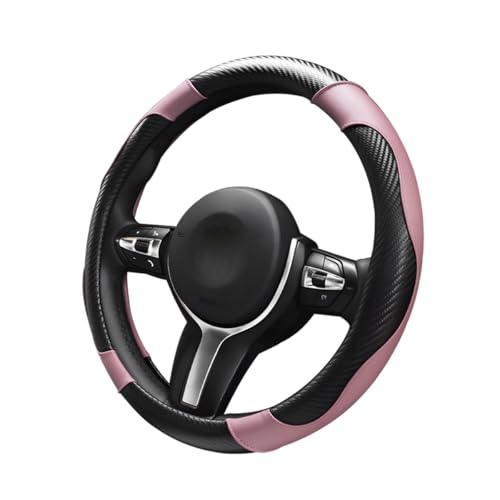 Car Steering Wheel Cover, 15 inch Carbon Fiber Microfiber Leather Elastic Steering Wheel Protector, Breathable Anti-Slip Comfortable Steering Wheel Covers for Most Cars (Black&Pink) - color: Black&Pink