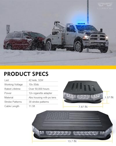 LUMENIX Blue LED Rooftop Strobe Beacon Police Lights Magnetic Mount Emergency Security Caution Flashing Traffic Light Bar for Volunteer Firefighter First Responders Vehicles Trucks - Patented Design - color: Blue