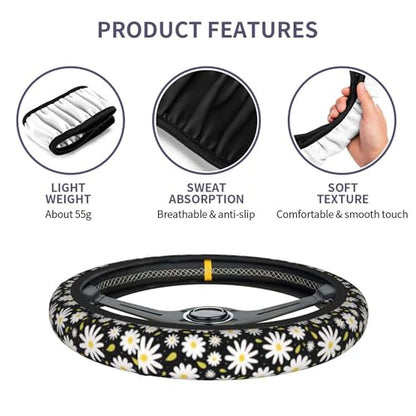 Beautiful Daisy Steering Wheel Cover Cute Daisy Steering Wheel Cover Floral Breathable Universal for 15 Inch Anti-Slip Car with 2 Pieces Car Coasters Suitable for Men Women Daisys - color: Beautiful Daisy