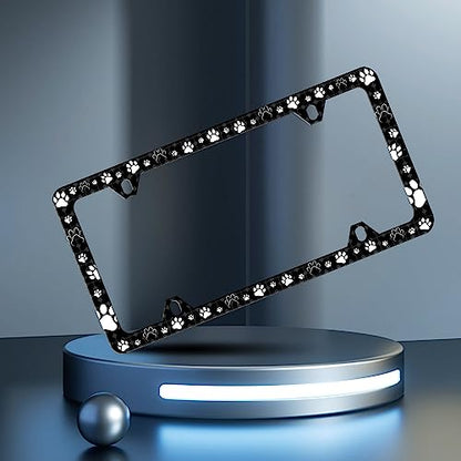 Dog Cat Paw License Plate Frame Pet License Plate Frames Personalise Stainless Steel Funny Design Compatible with Standard License Plate Holder for USA and Canada 6 X 12 with Screws - color: Dog Cat Paw