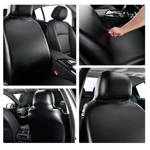 Car Seat Cover Protector, Waterproof Full-Coverage Vehicle Backrest Protector, PU Elastic Leather Perfectly Fitted Front Seat, Universal for Most SUVs, Trucks, Cars (Black)