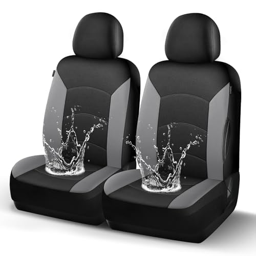 HChengkikz Car Seat Covers Front Seat, Waterproof Neoprene Car Seat Covers, Airbag Compatible, All Season Protection Universal Fit Most Cars, Trucks, SUVs (Black + LightGray) - color: Black Lightgray, size: Two Front