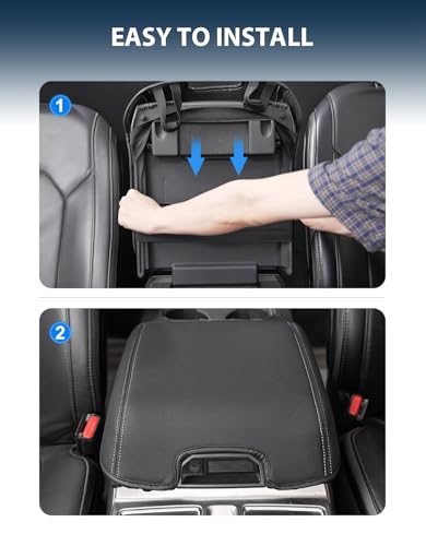 Center Console Cover for 2015-2020 F150 Accessories, F250 F350 F450 2017-2022, Expedition 2018-2024, PU Leather Middle Armrest Cusion Protector, Bucket Seat Only, Anti-Scratch, Black-Gray Stitch - size: Bucket Seat, 17-22 F250-F450, gray stitch
