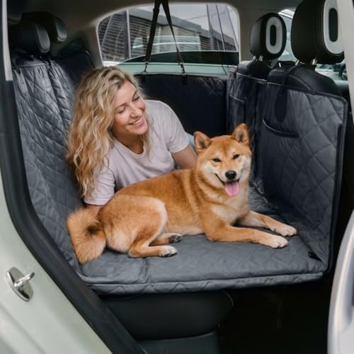 FUNNY FUZZY Dog Car Seat Cover, Back Seat Extender for Dogs - 420Lb Hard Bottom Waterproof Pet Car Seat Cover, 600D Heavy Duty Pet Hammock with Non-Slip Bottom for Cars, SUV, Trucks - color: Grey