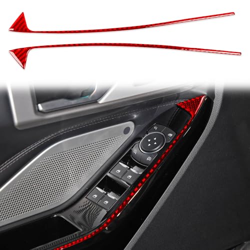 Real Red Carbon Fiber Car Window Lift Switch Control Side Strip Soft Sticker Auto Interior Trim Compatible with Ford Explorer(U625) XLT/Limited/ST/Platinum/Platinum Hybrid 2020 2021 2022 2023 - color: Front Row Window Lift Switch Side Trim