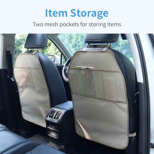 Viaviat Car Seat Protector Large Kick Mat 2 Pack Durable Water Resistant Auto Seat Back Covers with 2 Mesh Pockets Protection Against Dust Mud Scratches (Beige-A, 2-Pack) - color: Beige-A, size: 2-Pack