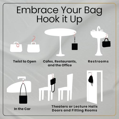 EMBRACE Dual Colour Purse Hook Hanger – Lightweight, Teardrop S Hooks | Bag Clip Holds 22 lb Bags, Backpacks, Totes | Purse Charms for Women, Men | Caviar & Onyx - color: caviar/onyx