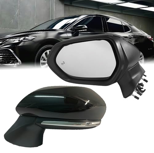 Driver Side View Mirror Compatible With Toyota Camry 2018-2024, 7-Pins, Manual Folding, Power Glass, Heated, Turn Signal, Blind Spot Monitoring, Gloss Black - color: Gloss Black-7 Pins, size: L-Driver Side