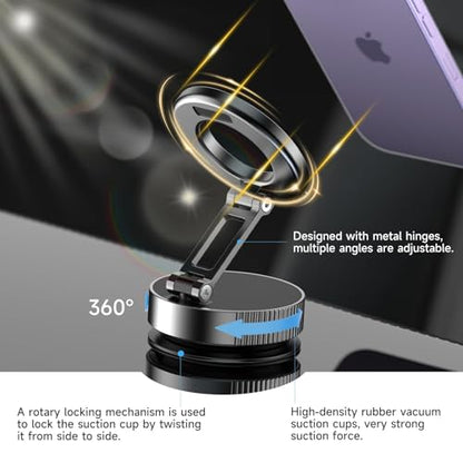 YAOKEEP Magnetic Car Phone Holder [96+LBS Suction & 2800gf Magnetic ], 360°Adjustable Vacuum Car Phone Mount, Foldable Magnetic Suction Cup Phone Mount, Car Mount for iPhone 12-17 Pro Max Plus Air