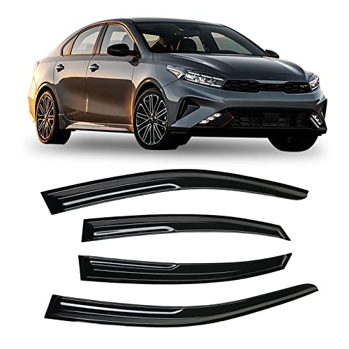 4pcs Smoke Tinted Tape-On Side Window Visor Rain Guards Designed for Kia Forte 2019 2020 2021 2022 2023 EX FE GT LINE LXS Shatterproof Window Deflectors 4 pcs - size: 2019-2023 Kia Forte