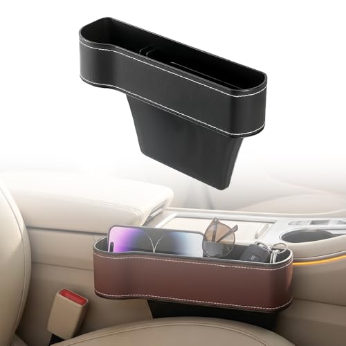 Car Seat Gap Filler Organizer, 2026 New Premium Leather Console Organizer for Holding Phone, Sunglasses, Auto Console Side Storage Box with Cup Holders 2 Seat Hooks for Drink (Black, Driver's Seat) - color: Black, size: Driver'S Seat