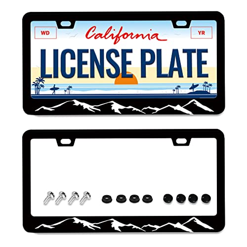 2pcs Mountains License Plate Frame Mountain License Plate Frames for Car Decorative Accessories License Plate with Screws for Standard Us Canada License Plate Holder 12x6 Inch - color: Mountains, size: One size