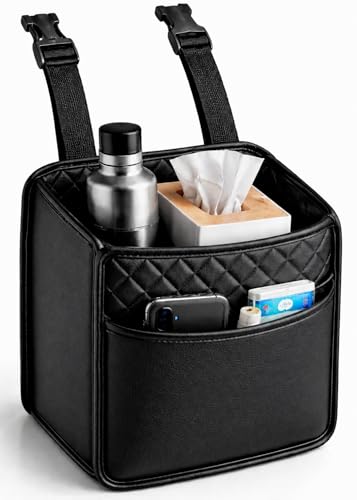 Leather Car Trash Can for Headrest – Waterproof Car Garbage Bin, Durable Organizer for SUV, Truck & Car