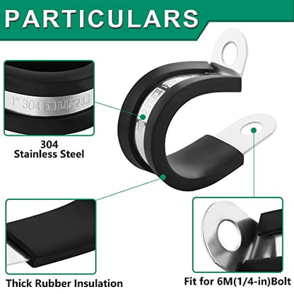 OURU 10pcs 2 Inch Stainless Steel Cable Clamps,Rubber Coated Cushioned Insulated Cable Clamp,Automotive Cable Wire Clamps,Pipe Clamps,Metal Clamp for Tube,Lines,Wire Cord Installation(Black,51mm) - size: 10pcs - 2"