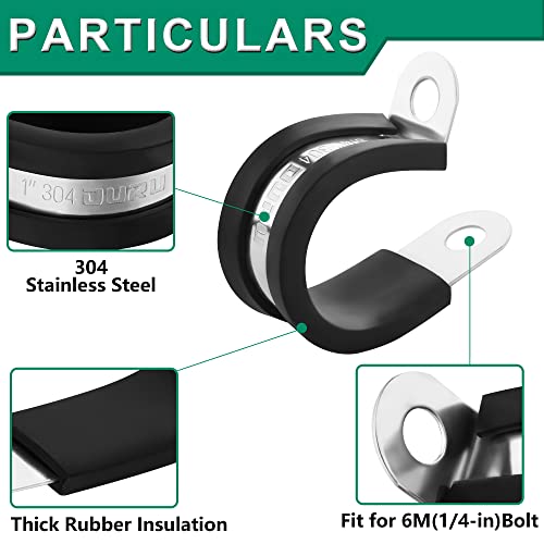 OURU 20pcs 3/4 Inch Stainless Steel Cable Clamps,Rubber Coated Cushioned Insulated Cable Clamp,Automotive Cable Wire Clamps,Pipe Clamps,Metal Clamp for Tube,Lines,Wire Cord Installation(Black,19mm) - size: 20pcs - 3/4"