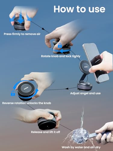 Magnetic Car Phone Holder for Magsafe, Alloy 360° Folding Cell Car Phone Mount with Ultra Stable Suction Cup and Reusable Gel, Dashboard Windshield Stand for iPhone 17-12 Android Pixel Samsung