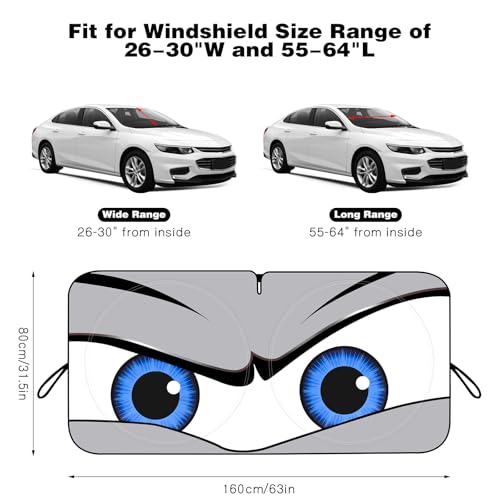 Car Windshield Sun Shade, Funny Eyes Sun Visor, Wear-Resistant Black Tape, Foldable 59‘’x27.5‘’/63''x31.5'' - color: Angry Gray Eyes, size: Medium