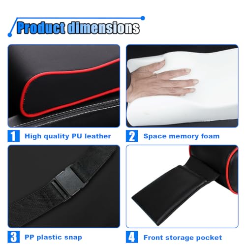 BDZMC Car Armrest Cushion, Memory Foam Car Center Console Pillow Cushion with Phone Holder Storage Bag, Leather Arm Rest Pillow Cover, Universal Car Armrest Pad Accessories (Black/Red) - color: Black/Red