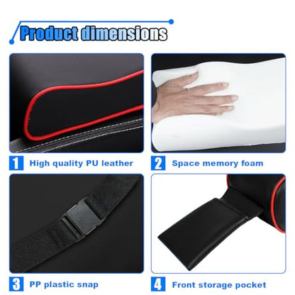 BDZMC Car Armrest Cushion, Memory Foam Car Center Console Pillow Cushion with Phone Holder Storage Bag, Leather Arm Rest Pillow Cover, Universal Car Armrest Pad Accessories (Black/Red) - color: Black/Red