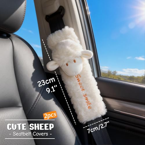 2 PCS Seat Belt Cover Pad, Cute Kawaii Animal Sheep Seatbelt Covers for Kids and Adults, Winter Plush Fluffy Soft Seat Belt Cover, Cartoon Seatbelt Cushion,Car Seat Strap Pads (G-Sheep) - color: G-Sheep