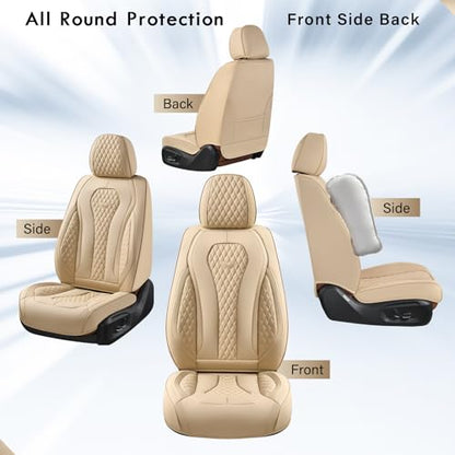 Coverado Seat Covers, Car Seat Covers Front Seats, Beige Car Seat Cover, Waterproof Car Seat Covers, Car Seat Cushion, Front Car Seat Covers Leatherette Car Seat Protector Universal Fit Most Cars - color: Beige, size: FrontPair