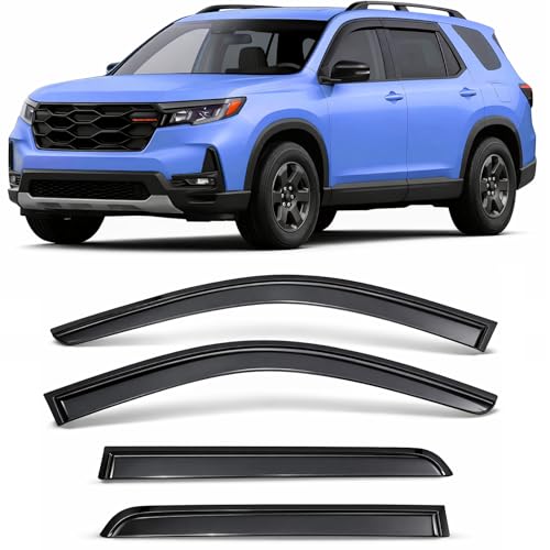 2023-2026 Tape-On Rain Guards for Honda Pilot Side Window Deflector Visors LX Sport EX-L TrailSport Touring Elite Smoke Tinted Vent Shades 2024 2025 - size: For Honda Pilot 2023-2026