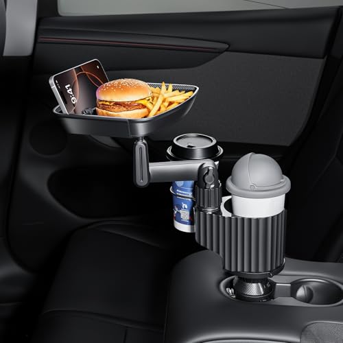 Car Cup Holder Tray Table 10-inch Car Food Tray Portable 4-in-1 Car Cup Holder Extender 360° Rotating with Phone Holder Essential for Road Trips