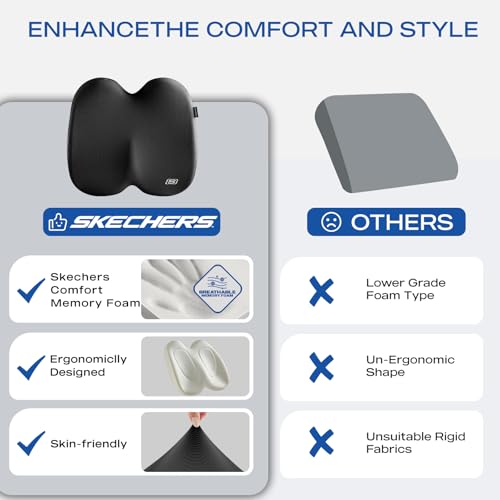 Skechers Seat Cushion, Ergonomic Memory Foam Cushion for Long Sitting Hours on Office & Home Chair, Car Seat Cushion for Sciatica, Coccyx Cushion,Black - color: Black