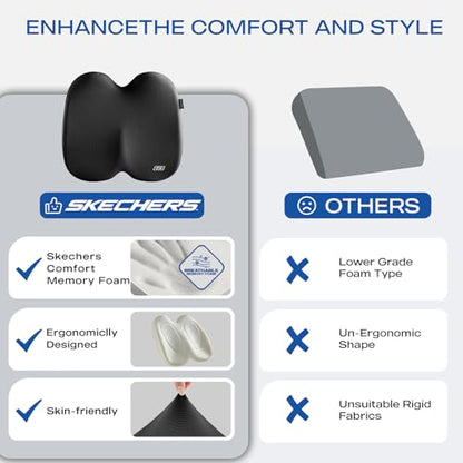 Skechers Seat Cushion, Ergonomic Memory Foam Cushion for Long Sitting Hours on Office & Home Chair, Car Seat Cushion for Sciatica, Coccyx Cushion,Black - color: Black