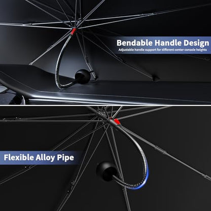 Car Windshield Sun Shade - Universal 55"x31" Front Window Sunshield with Heat-Blocking Titanium Coating, Compact Umbrella Design, for Sedan, SUV, Truck