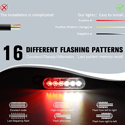 DIBMS LED Emergency Strobe Lights, 8x Red White 6 LED Strobe Warning Emergency Flashing Light Caution Construction Hazard Light Bar For Car Truck Van Off Road Vehicle ATV SUV Surface Mount - color: Red White