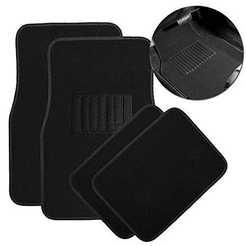 VaygWay Carpet Floor Mat for Car – Premium Quality 4 Piece Heavy Duty Set – Automotive Universal Fit Floor Mats for Cars, SUV, Truck w/Safety Heel Pad –Classic Black All Weather Rugs - style: Carpet Car Floor Mat