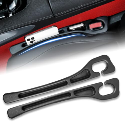 Car Seat Gap Filler 2 Pack, Built-in Storage Slot & Seat Belt Pass-Through Design, No-Readjust Gap Blocker Organizer for SUV Truck Sedan, Universal Fit Car Interior Accessories