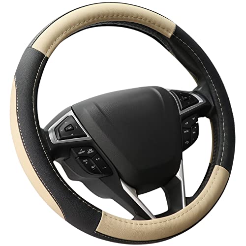 SEG Direct Car Steering Wheel Cover for F-150 Tundra Range Rover 15.5-16 inch, Black and Beige Microfiber Leather - color: Black and Beige, size: Large size[15 1/2''-16'']