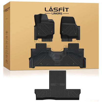 LASFIT Floor Mats for 2025 2026 Ford Expedition 7 Seats Max(Not Fit 8 Seats Standard), All Weather Protector TPE Easy Clean Car Floor Liner, 1st & 2nd & 3rd Row, 4pcs Black - style: 8) Expedition Max 7-Seat| 25-26 | 3 Rows