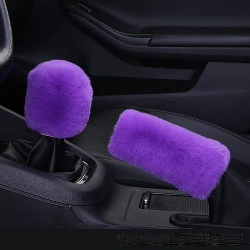 1 Set 6 Pcs Fluffy Car Steering Wheel Cover & Seat Belt Shoulder Pads & Handbrake Cover & Gear Shift Cover Set & Seat Belt Shoulder Pads Faux Wool Universal Fit Car Interior Accessories (Purple) - color: Purple