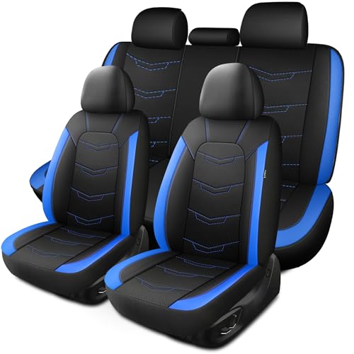HChengkikz Seat Covers, Sport and Breathable Car Seat Covers, Anti-Slip Universal Fit Car Seat Covers Full Set for Cars Sedans SUV and Truck (Full Seat, Black+Blue, N2) - color: Black Blue, size: Full Set